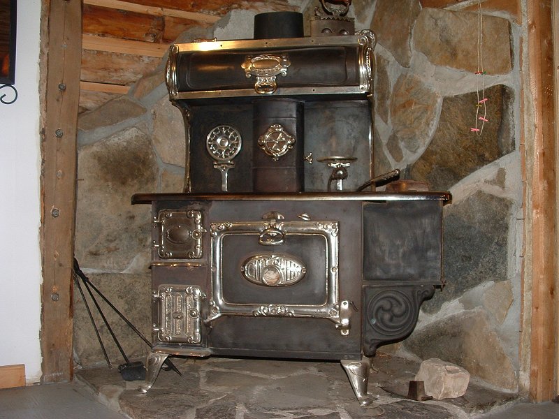 This antique 'City Queen' stove sits in the lobby.