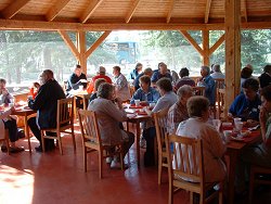 The gazebo for group meals at Moose Creek Lodge, Yukon Territory