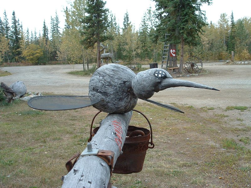 One of the log sculptures around Moose Creek Lodge, Yukon Territory